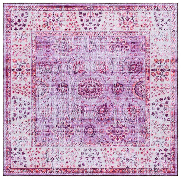 Safavieh Tucson Traditional Area Rug - Soft, Durable, Machine Washable & Slip Resistant For Easy Care Violet ,Beige Polyester Pile Tsn204q-6sq
