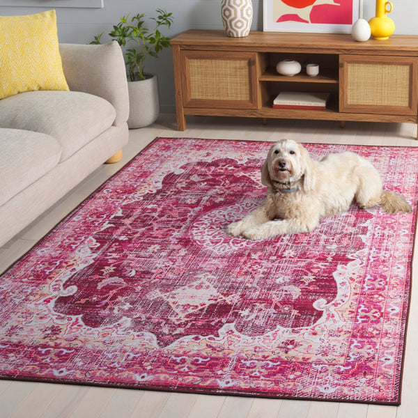 Safavieh Tucson Luxurious Machine Washable Area Rug - Elegant Slip-resistant Design For Timeless Style Burgundy ,Pink Polyester Pile Tsn206q-28