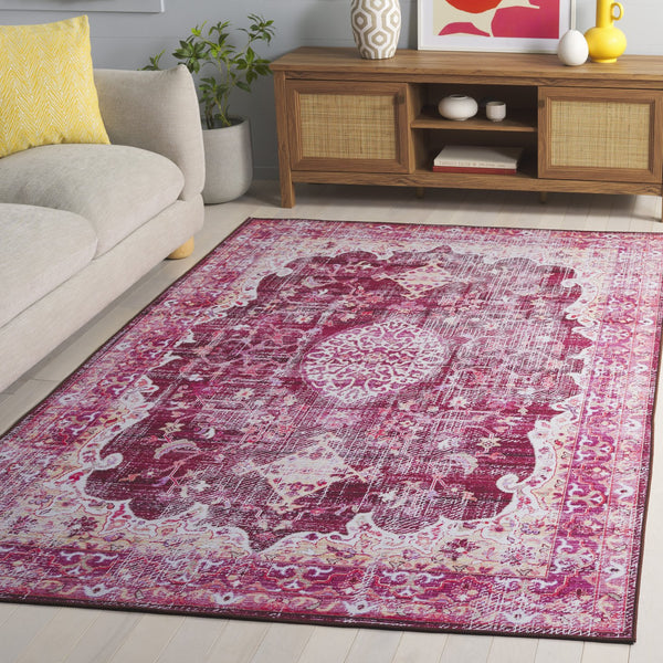 Safavieh Tucson Area Rug - Power Loomed Comfort With Slip Resistance & Washable Durability For Modern Homes Burgundy ,Pink Polyester Pile Tsn206q-5