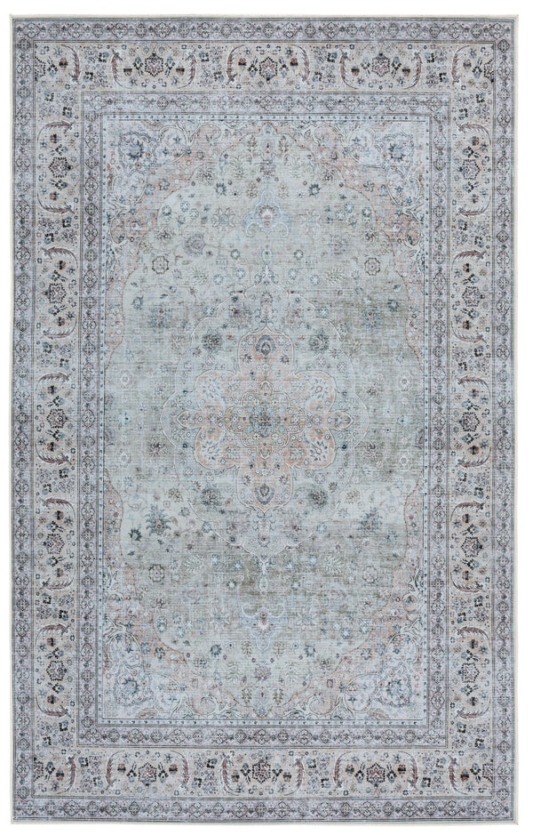 Safavieh Tucson Light Green & Beige Area Rug - Elegant 5' X 8' Traditional Design, Washable & Slip Resistant Light Green ,Beige Polyester Pile Tsn222y-5