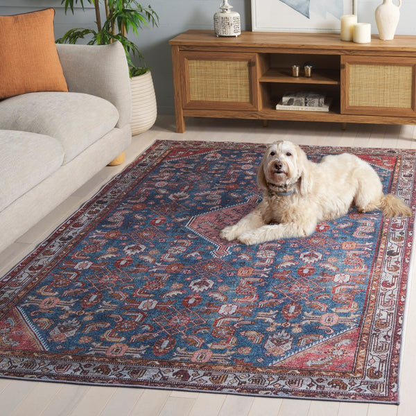 Safavieh Tucson Area Rug – Elegant Polyester Design For Warmth And Style In Any Home Decor, Washable & Slip Resistant Blue ,Rust Polyester Pile Tsn228l-4