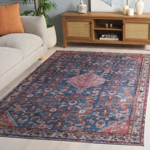 Safavieh Tucson Area Rug – Elegant Polyester Design For Warmth And Style In Any Home Decor, Washable & Slip Resistant Blue ,Rust Polyester Pile Tsn228l-4