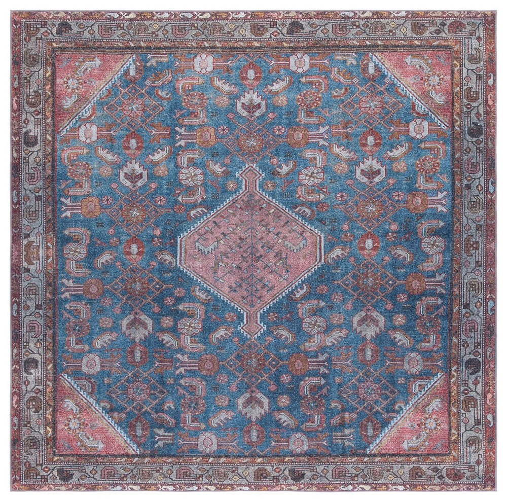 Safavieh Tucson Elegant Runner Rug For Hallway - Timeless Design With Washable, Slip-resistant Backing Blue ,Rust Polyester Pile Tsn228l-6sq