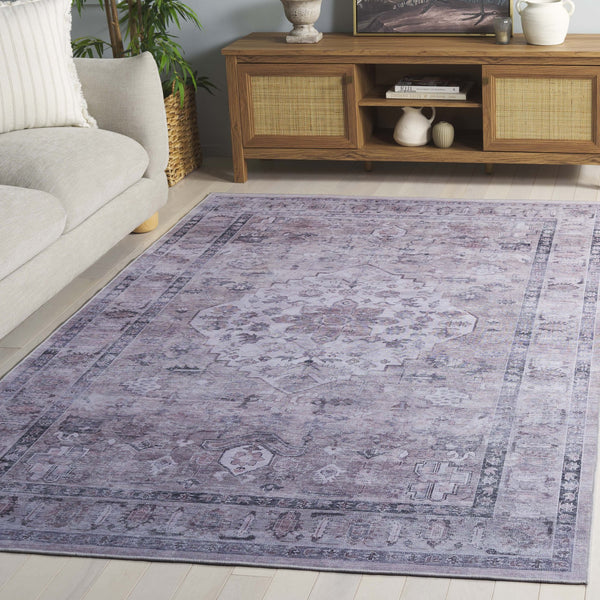 Safavieh Tucson Traditional Area Rug - Elegant Slip-resistant Runner For Hallways, Washable & Durable Design Grey ,Light Fuchsia Polyester Pile Tsn230f-5
