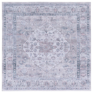 Safavieh Tucson Traditional Area Rug - Elegant Slip-resistant Runner For Hallways, Washable & Durable Design Grey ,Light Fuchsia Polyester Pile Tsn230f-6sq
