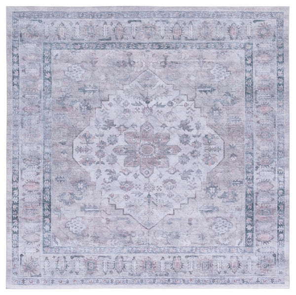Safavieh Tucson Traditional Area Rug - Elegant Slip-resistant Runner For Hallways, Washable & Durable Design Grey ,Light Fuchsia Polyester Pile Tsn230f-6sq