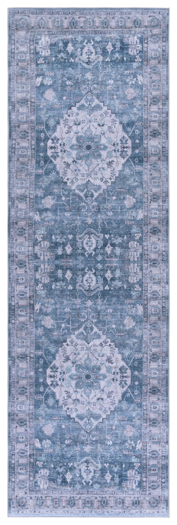 Safavieh Tucson Runner Rug - Stylish Power Loomed Design, Durable Polyester, Washable & Slip Resistant Elegance Blue ,Grey Polyester Pile Tsn231m-28