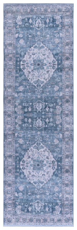 Safavieh Tucson Charming Area Rug With Soft Polyester Pile, Traditional Style, And Washable Design For Homes Blue ,Grey Polyester Pile Tsn231m-4
