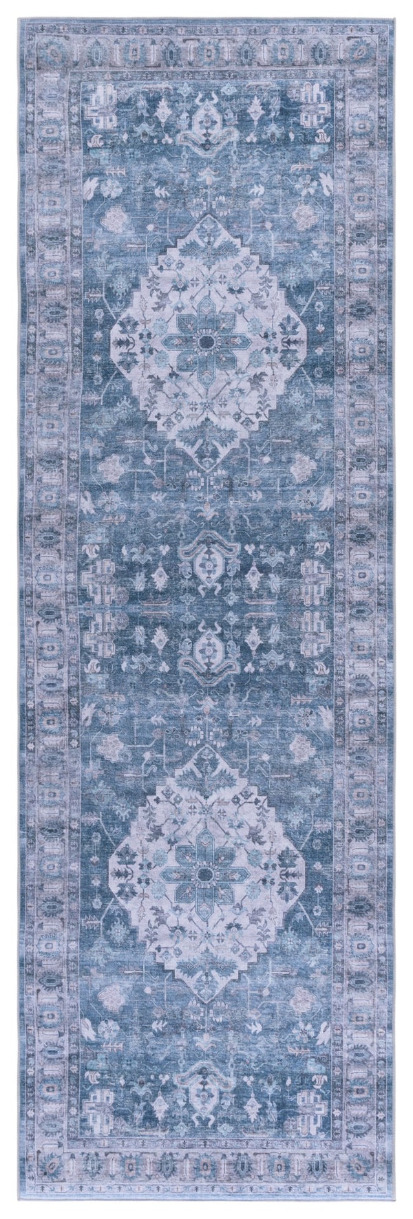 Safavieh Tucson Charming Area Rug With Soft Polyester Pile, Traditional Style, And Washable Design For Homes Blue ,Grey Polyester Pile Tsn231m-4