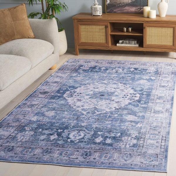 Safavieh Tucson Charming Area Rug With Soft Polyester Pile, Traditional Style, And Washable Design For Homes Blue ,Grey Polyester Pile Tsn231m-4
