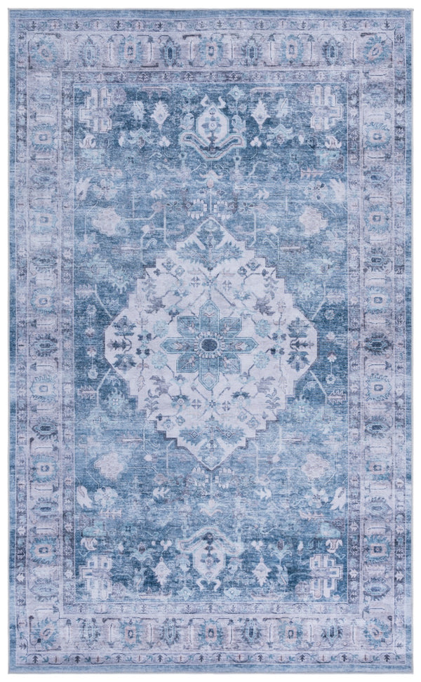 Safavieh Tucson Charming Area Rug With Soft Polyester Pile, Traditional Style, And Washable Design For Homes Blue ,Grey Polyester Pile Tsn231m-4