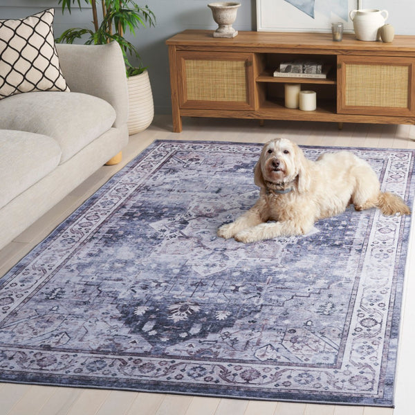 Safavieh Tucson Elegant Area Rug - Traditional Design In Soothing Colors, Washable & Slip Resistant Safety Grey ,Light Purple Polyester Pile Tsn233f-9