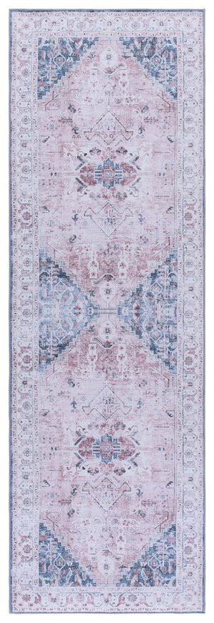 Safavieh Tucson Elegant Runner Rug For Hallways - Soft Durable Polyester, Traditional Style, Washable Safety Light Pink ,Blue Polyester Pile Tsn234u-28