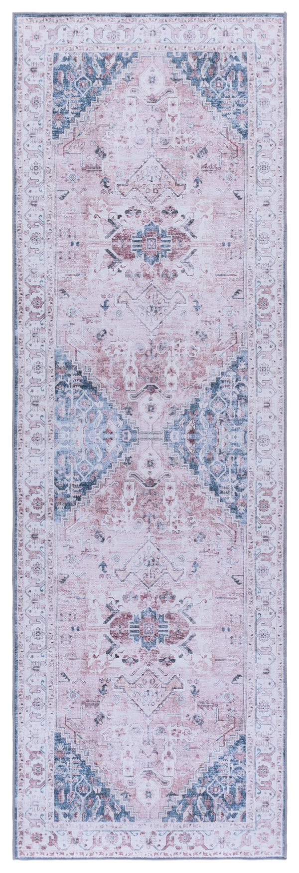 Safavieh Tucson Elegant Runner Rug For Hallways - Soft Durable Polyester, Traditional Style, Washable Safety Light Pink ,Blue Polyester Pile Tsn234u-28