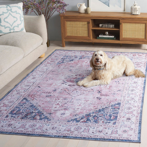 Safavieh Tucson Area Rug: Elegant Polyester Design, Washable & Slip-resistant For Cozy Living Spaces Light Pink ,Blue Polyester Pile Tsn234u-6