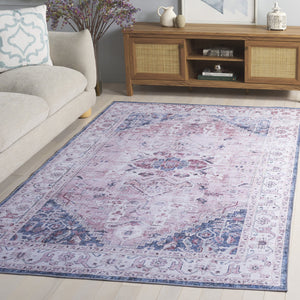 Safavieh Tucson Elegant Runner Rug For Hallways - Soft Durable Polyester, Traditional Style, Washable Safety Light Pink ,Blue Polyester Pile Tsn234u-5