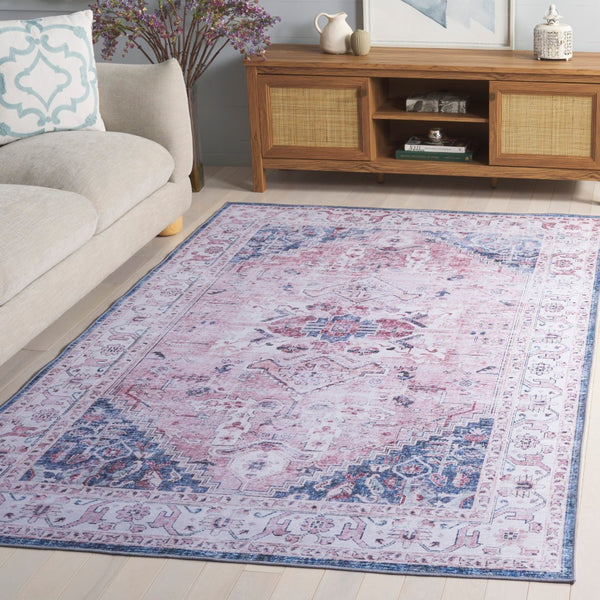 Safavieh Tucson Area Rug: Elegant Polyester Design, Washable & Slip-resistant For Cozy Living Spaces Light Pink ,Blue Polyester Pile Tsn234u-6