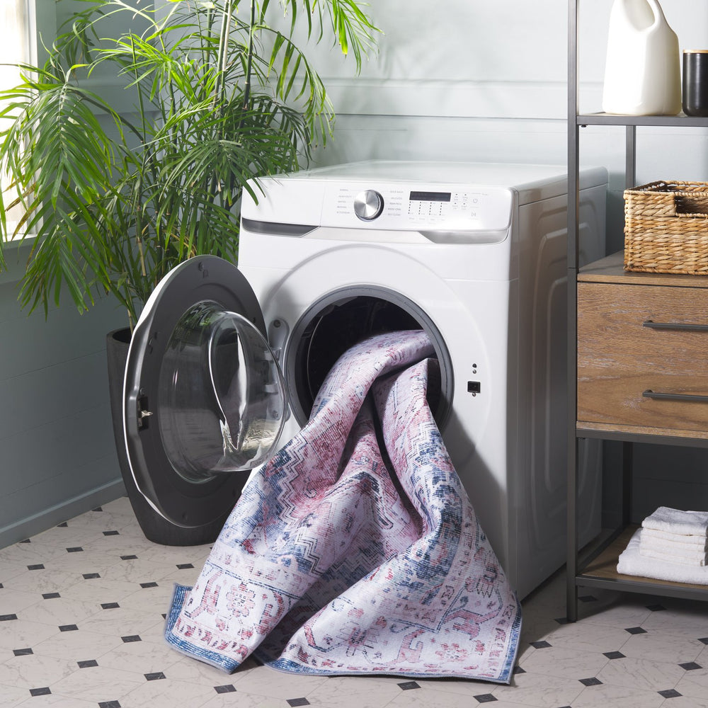 Safavieh Tucson Elegant Runner Rug For Hallways - Soft Durable Polyester, Traditional Style, Washable Safety Light Pink ,Blue Polyester Pile Tsn234u-5