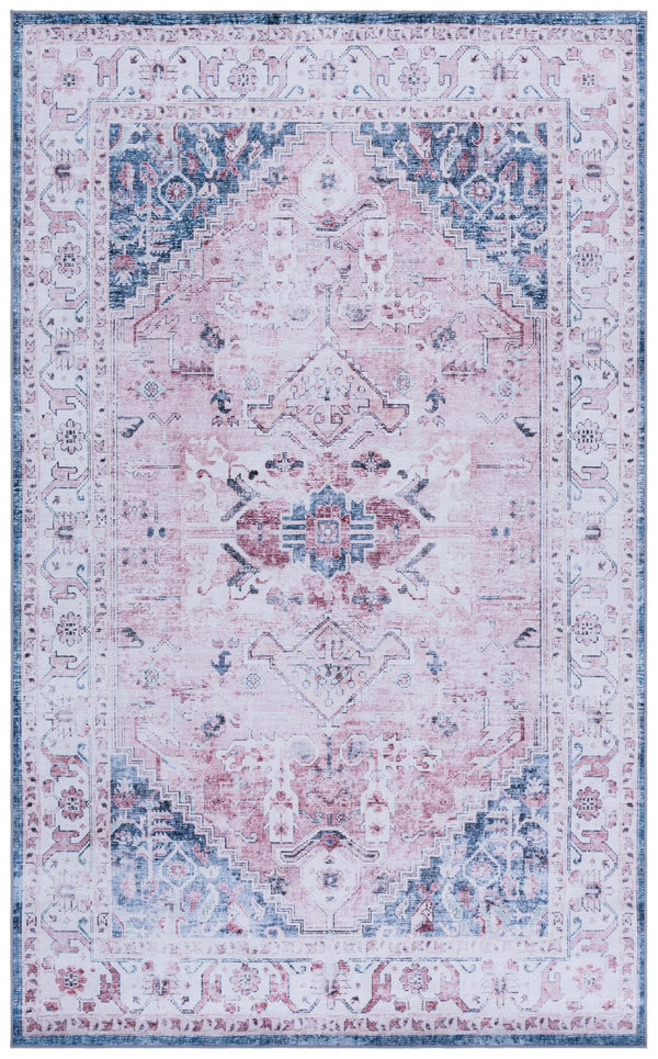 Safavieh Tucson Elegant Runner Rug For Hallways - Soft Durable Polyester, Traditional Style, Washable Safety Light Pink ,Blue Polyester Pile Tsn234u-5