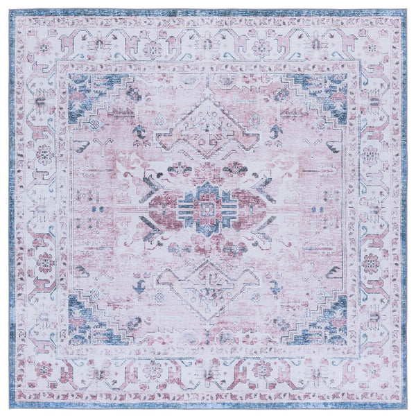 Safavieh Tucson Elegant Runner Rug For Hallways - Soft Durable Polyester, Traditional Style, Washable Safety Light Pink ,Blue Polyester Pile Tsn234u-6sq