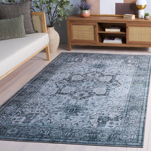 Safavieh Tucson Elegant Grey & Green Area Rug – Soft Polyester 5' X 8' For High Traffic Spaces, Washable Design Grey ,Grey Polyester Tsn237f-5