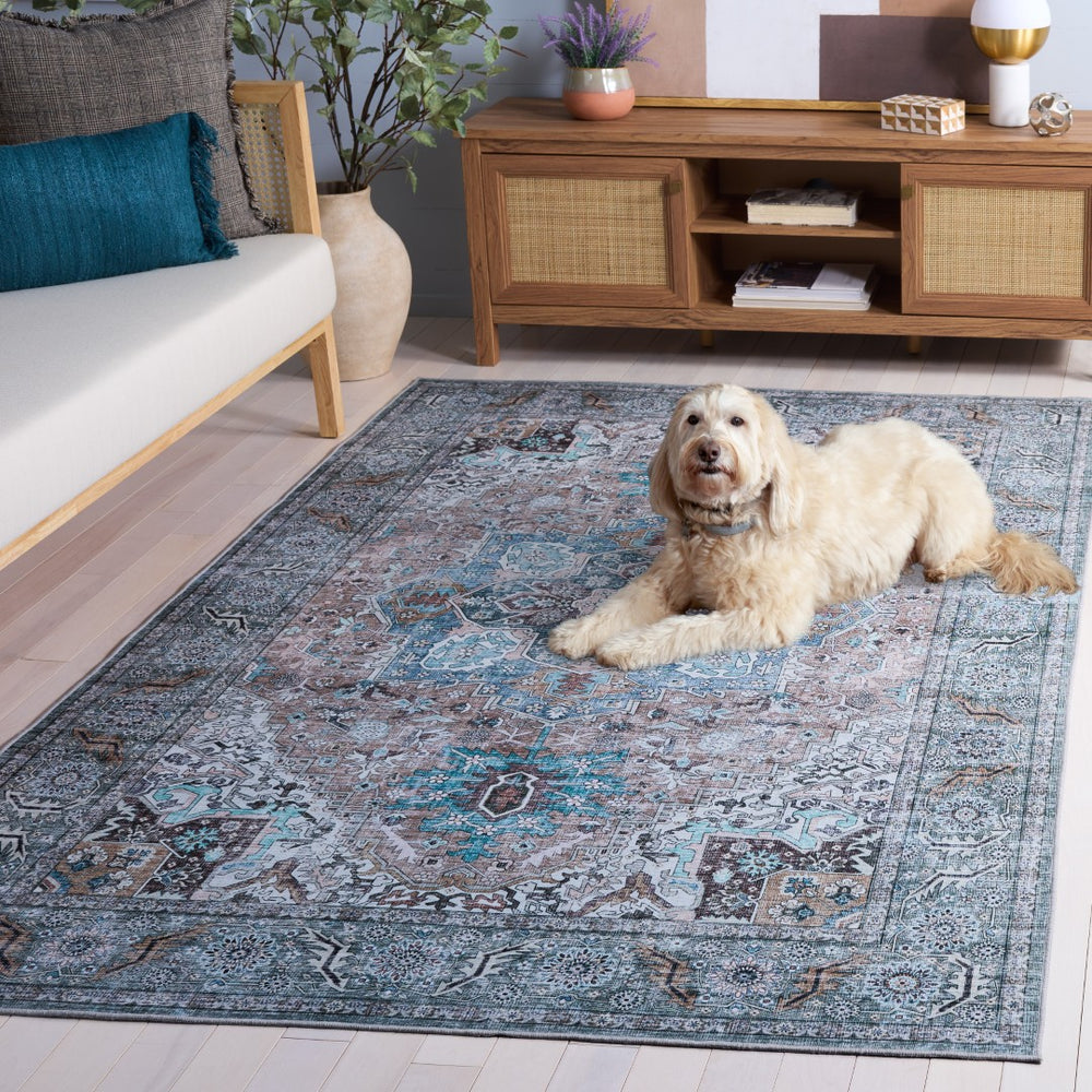 Safavieh Tucson Power Loomed Polyester Area Rug - Washable, Slip-resistant Design For Elegant Living Spaces Copper ,Green Polyester Pile Tsn239t-6r