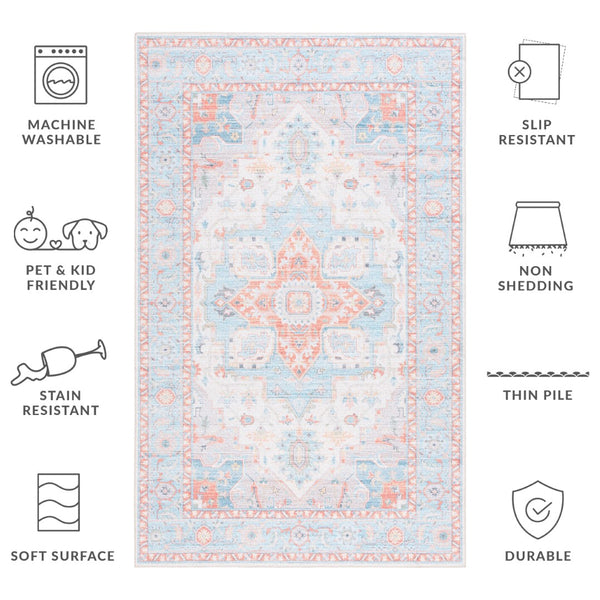 Safavieh Tucson 913 Power Loomed Traditional Rug Turquoise / Rust 5' x 8'