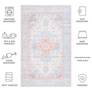 Safavieh Tucson Exquisite Traditional Rug With Plush Pile, Elegant Colors, Slip-resistant, Washable Design Turquoise ,Rust Polyester Pile Tsn913k-24