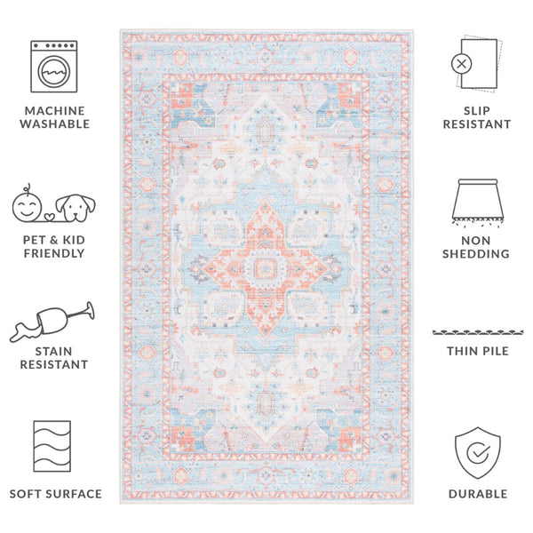 Safavieh Tucson Exquisite Traditional Rug With Plush Pile, Elegant Colors, Slip-resistant, Washable Design Turquoise ,Rust Polyester Pile Tsn913k-24