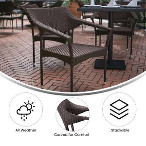 English Elm Jace Commercial Grade Stacking Patio Chair - All-Weather Wicker for Stylish Comfort & Durability Espresso TT-TT002-ESP-GG