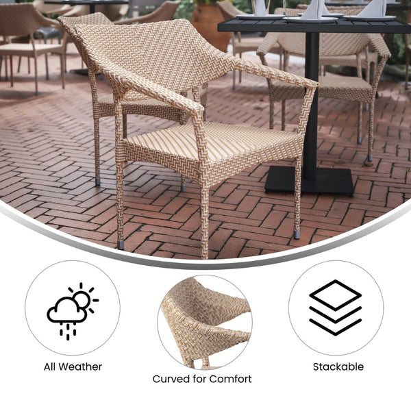 English Elm Jace Commercial Grade Stacking Patio Chair - All-Weather Wicker for Stylish Comfort & Durability Natural TT-TT002-NAT-GG