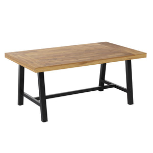 English Elm Rafe Commercial-Grade Acacia Wood Dining Table with Steel Base for Indoor/Outdoor Use, Seats 6 TT-TT01122-1A-NAT-GG