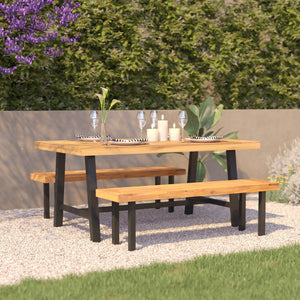 English Elm Rafe Commercial-Grade Acacia Wood Dining Table with Steel Base for Indoor/Outdoor Use, Seats 6 TT-TT01122-1A-NAT-GG