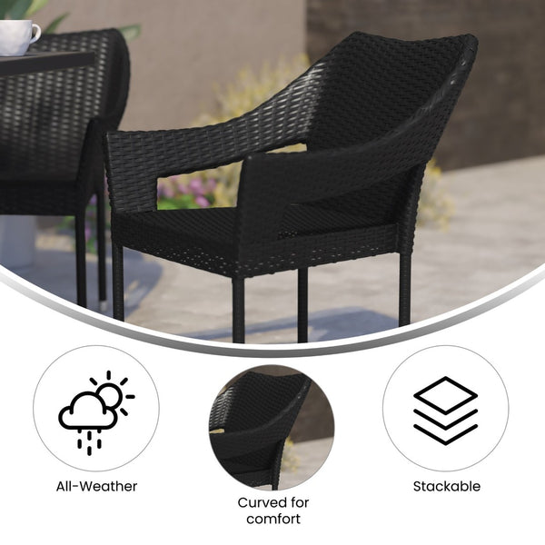 English Elm Ethan Commercial Grade Stacking Patio Chair for All-Weather Comfort and Versatile Outdoor Dining Solutions Black TT-TT02-BK-GG