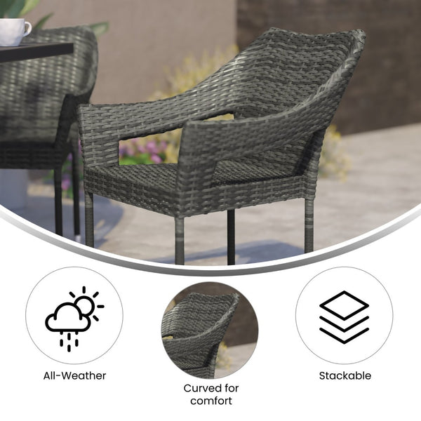 English Elm Ethan Commercial Grade Stacking Patio Chair for All-Weather Comfort and Versatile Outdoor Dining Solutions Gray TT-TT02-GY-GG