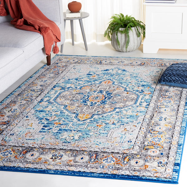 Safavieh Tulum 668 Power Loomed  Rug Blue Grey / Rust TUL668M-9