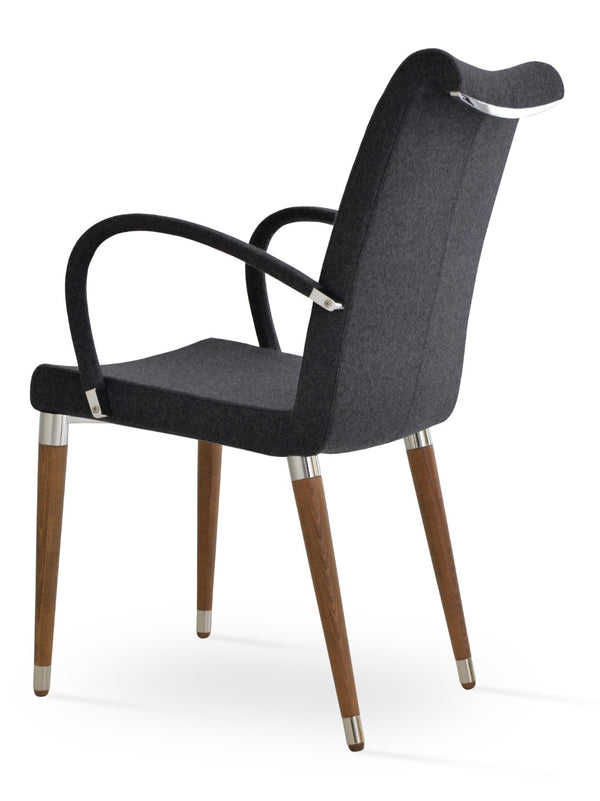 Soho Concept Bottega X-wood Lounge Chair - Premium Wool Upholstered Dining Chair With Solid Ash & Walnut Base Walnut,Dark Grey  Soho-concept-dining-chair-06229