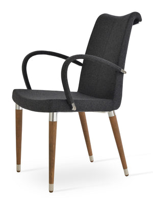 Soho Concept Bottega X-wood Lounge Chair - Premium Wool Upholstered Dining Chair With Solid Ash & Walnut Base Walnut,Dark Grey  Soho-concept-dining-chair-06229