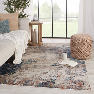 Jaipur Living Vibe by Jaipur Living Terrior Abstract Polyester Rug Vintage Distressed Textural Room Blue/Red 3'X8' RUG151508