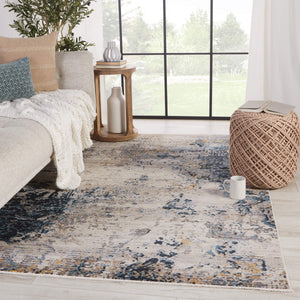 Jaipur Living Vibe by Jaipur Living Terrior Abstract Polyester Rug Vintage Distressed Textural Room Blue/Gold 3'X8' RUG151509