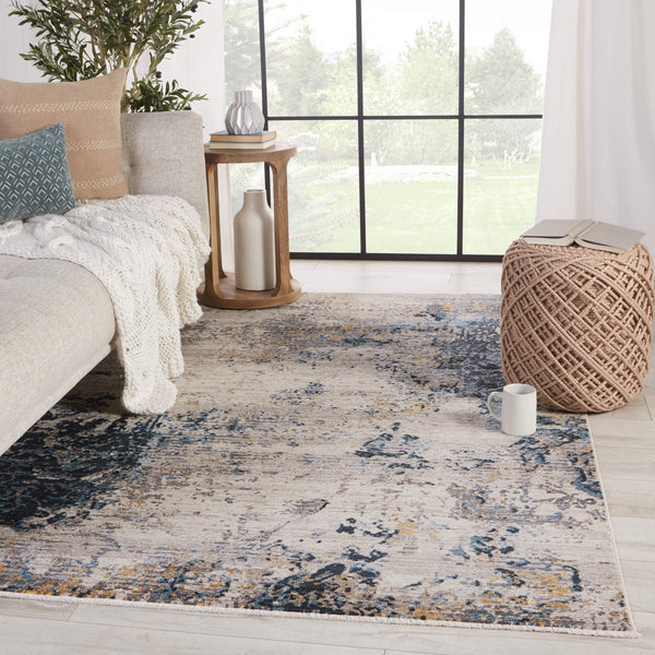 Jaipur Living Vibe by Jaipur Living Terrior Abstract Polyester Rug Vintage Distressed Textural Room Blue/Gold 3'X8' RUG151509