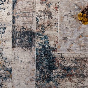 Jaipur Living Vibe by Jaipur Living Terrior Abstract Polyester Rug Vintage Distressed Textural Room Blue/Gold 3'X8' RUG151509