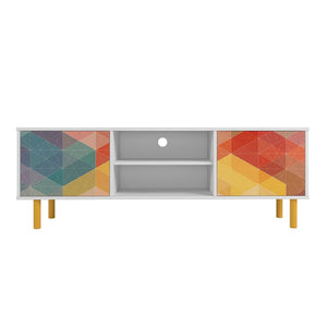 Retro 57.87 TV Stand in White and Multi Color Red, Yellow, Blue TV-315AMC132 Manhattan Comfort