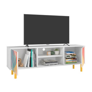 Retro 57.87 TV Stand in White and Multi Color Red, Yellow, Blue TV-315AMC132 Manhattan Comfort