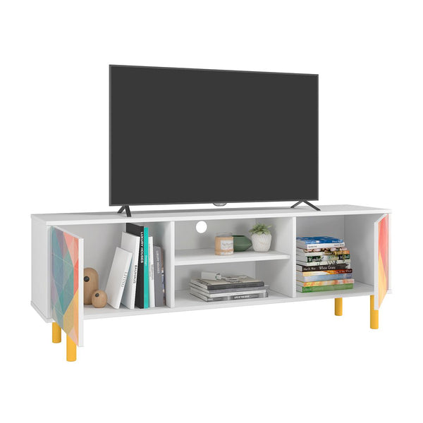 Retro 57.87 TV Stand in White and Multi Color Red, Yellow, Blue TV-315AMC132 Manhattan Comfort