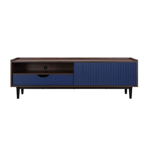 Manhattan Comfort Duane Mid-Century Modern TV Stand Dark Brown and Navy Blue TV-8GLF-NB