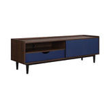 Manhattan Comfort Duane Mid-Century Modern TV Stand Dark Brown and Navy Blue TV-8GLF-NB