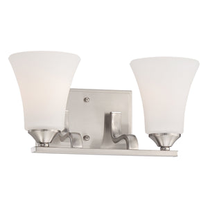 Thomas Lighting Treme Two Light Vanity Fixture with Etched Glass Shades for Modern Bathroom Walls 17 inches Nickel TV0019217