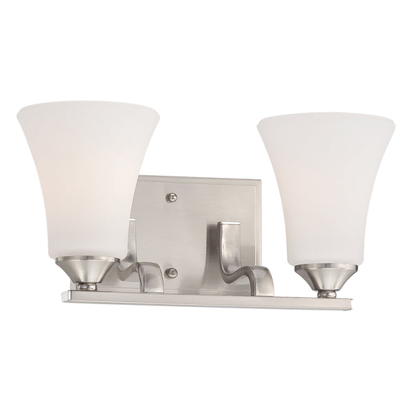 Thomas Lighting Treme Two Light Vanity Fixture with Etched Glass Shades for Modern Bathroom Walls 17 inches Nickel TV0019217