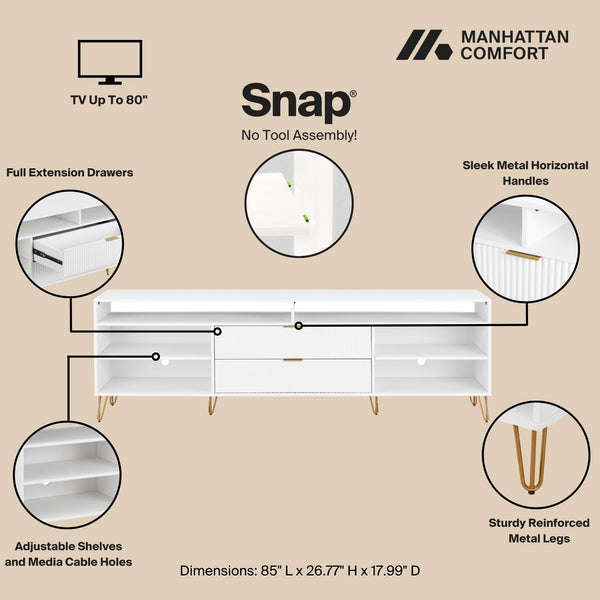 DUMBO 85" TV Stand in White TV002-WH Manhattan Comfort